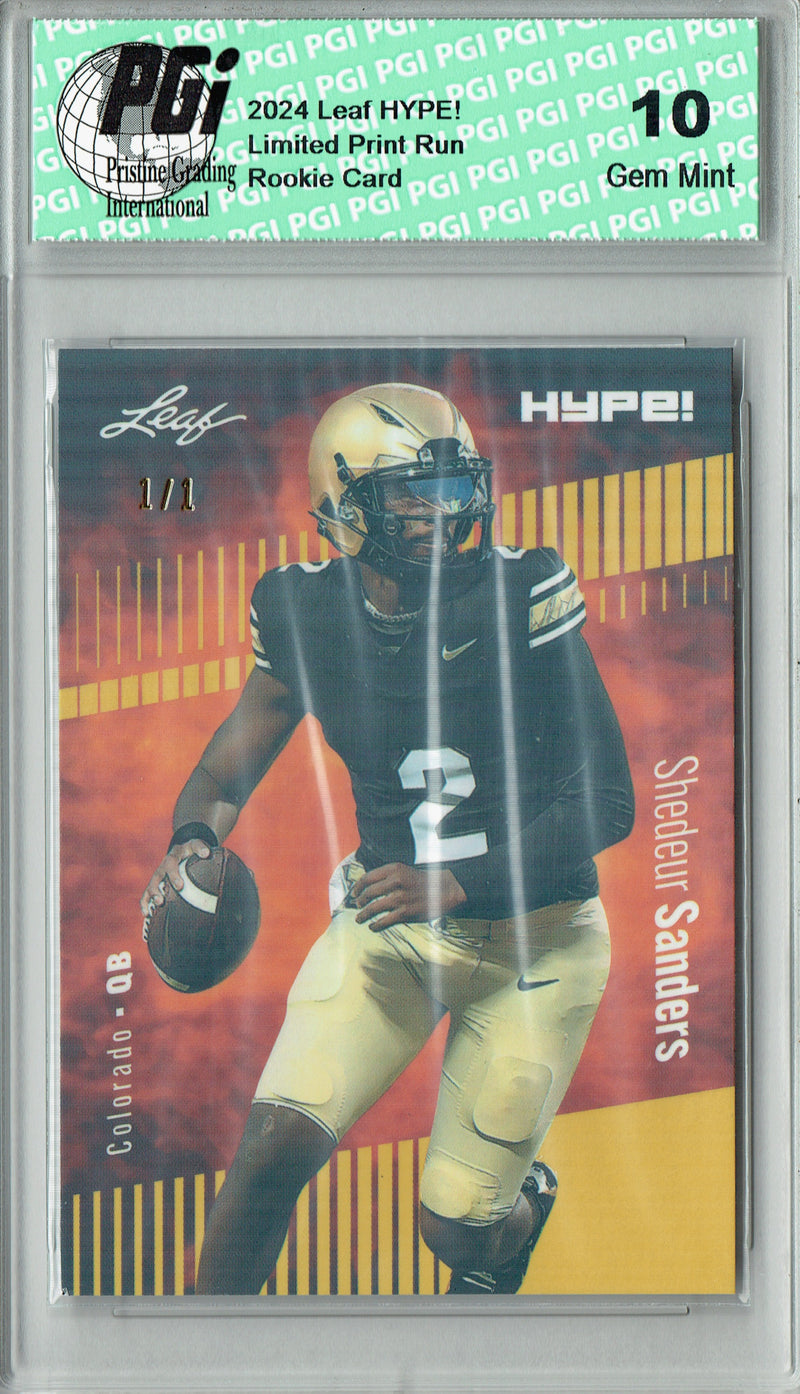 Shedeur Sanders Rookie Card Cleveland PGI 10 Gem Mint Football Trading Card 2024 Leaf HYPE! #170 Gold Shimmer 1/1