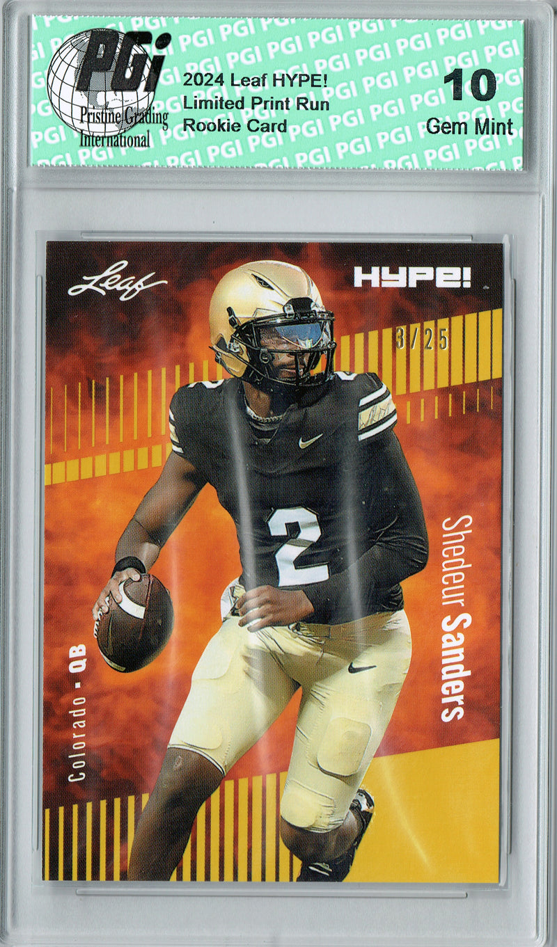 Shedeur Sanders Rookie Card Cleveland PGI 10 Gem Mint Football Trading Card 2024 Leaf HYPE! #170 Gold SP 25 Made