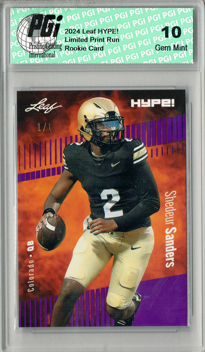 Shedeur Sanders Rookie Card Cleveland PGI 10 Gem Mint Football Trading Card 2024 Leaf HYPE! #170 Purple Blank Back 1/1