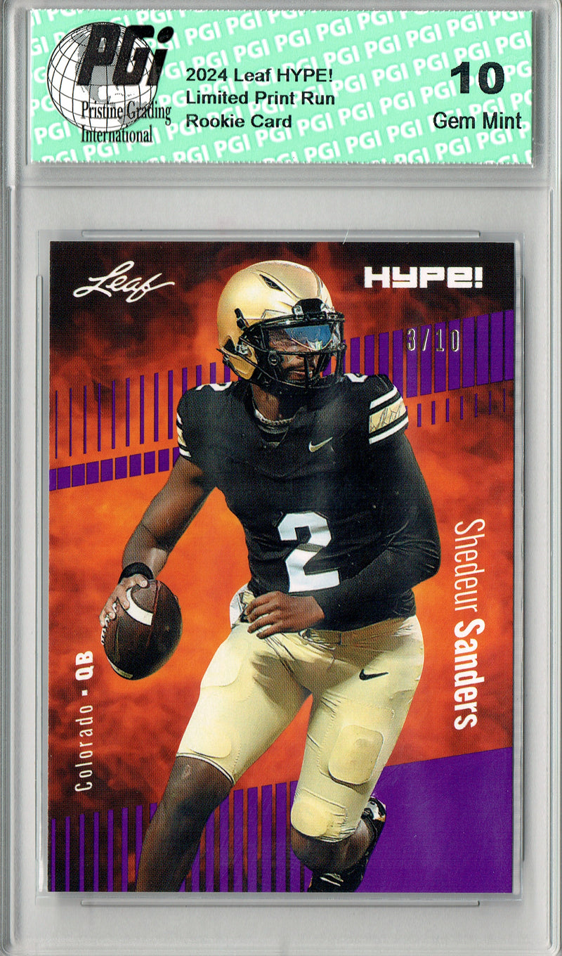 Shedeur Sanders Rookie Card Cleveland PGI 10 Gem Mint Football Trading Card 2024 Leaf HYPE! #170 Purple SP 10 Made