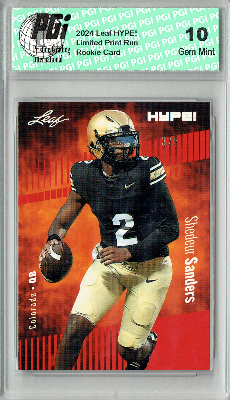 Shedeur Sanders Rookie Card Cleveland PGI 10 Gem Mint Football Trading Card 2024 Leaf HYPE! #170 Red SP 5 Made