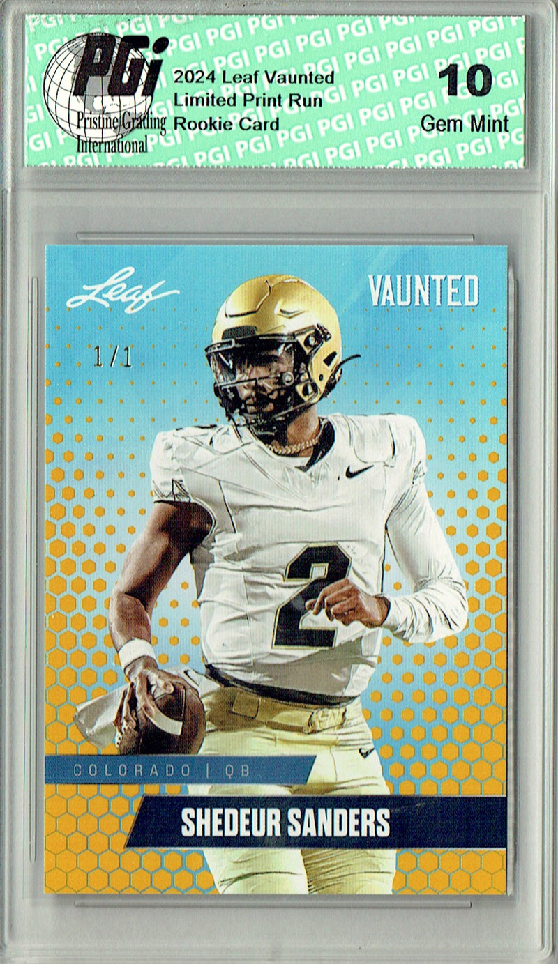 Shedeur Sanders Rookie Card Cleveland PGI 10 Gem Mint Football Trading Card 2024 Leaf Vaunted #V-16 Gold Blank Back 1/1