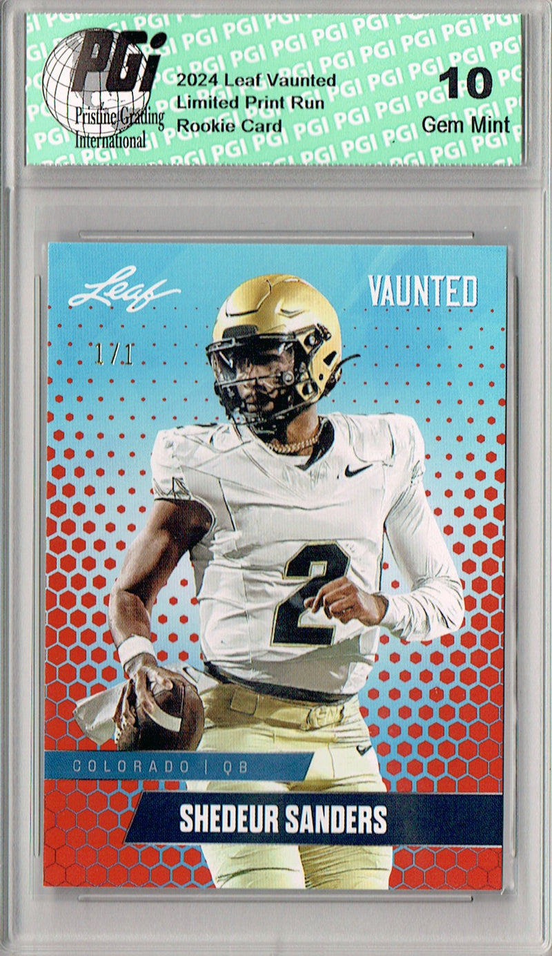 Shedeur Sanders Rookie Card Cleveland PGI 10 Gem Mint Football Trading Card 2024 Leaf Vaunted #V-16 Orange Blank Back 1/1