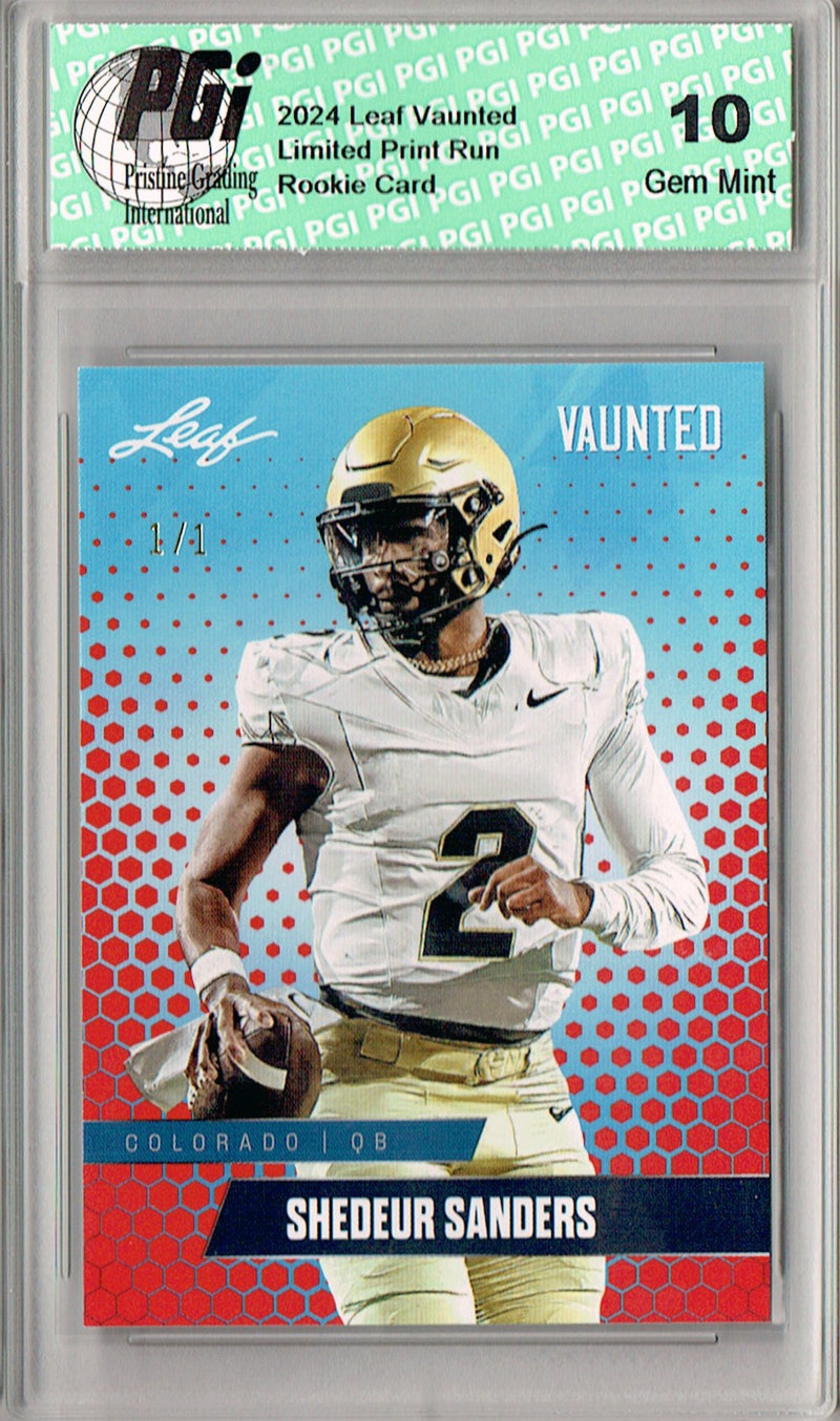 Shedeur Sanders Rookie Card Cleveland PGI 10 Gem Mint Football Trading Card 2024 Leaf Vaunted #V-16 Red Blank Back 1/1
