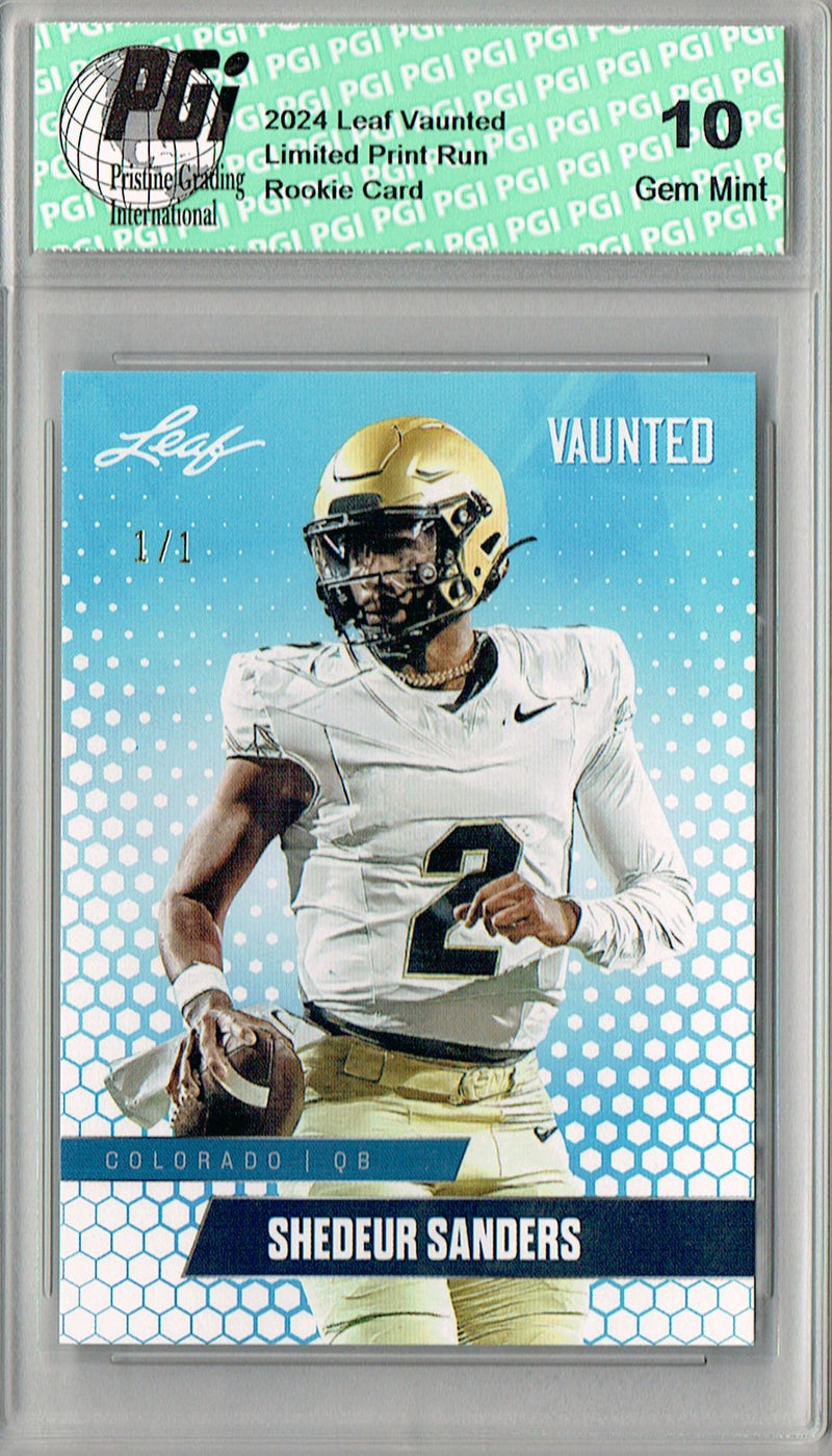 Shedeur Sanders Rookie Card Cleveland PGI 10 Gem Mint Football Trading Card 2024 Leaf Vaunted #V-16 White Blank Back 1/1