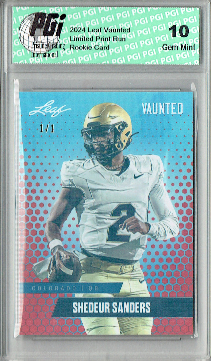Shedeur Sanders Rookie Card Cleveland PGI 10 Gem Mint Football Trading Card 2024 Leaf Vaunted #V-16 Orange Shimmer 1/1