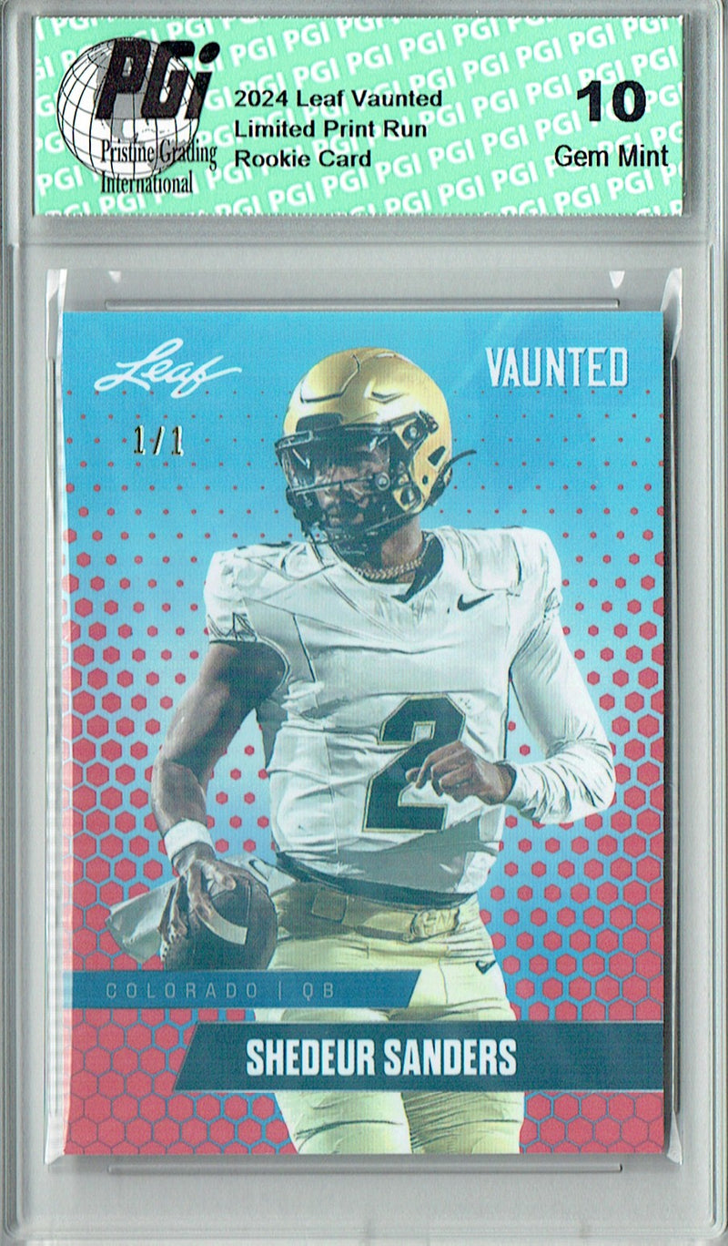 Shedeur Sanders Rookie Card Cleveland PGI 10 Gem Mint Football Trading Card 2024 Leaf Vaunted #V-16 Red Shimmer 1/1