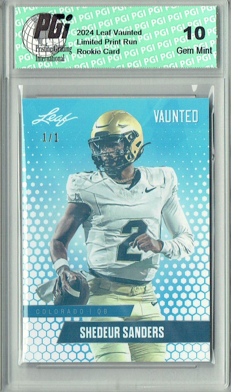 Shedeur Sanders Rookie Card Cleveland PGI 10 Gem Mint Football Trading Card 2024 Leaf Vaunted #V-16 White Shimmer 1/1