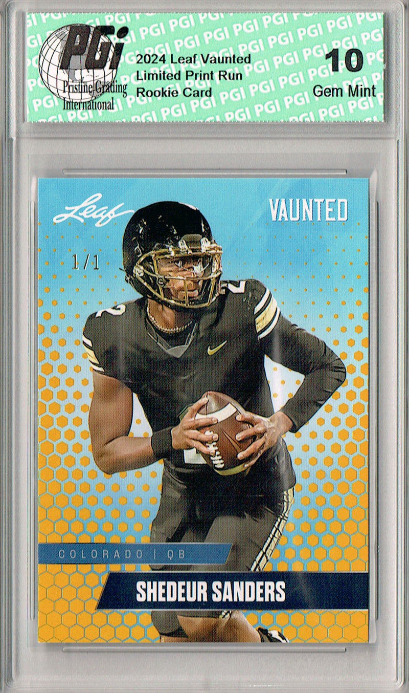 Shedeur Sanders Rookie Card Cleveland PGI 10 Gem Mint Football Trading Card 2024 Leaf Vaunted #V-17 Gold Blank Back 1/1