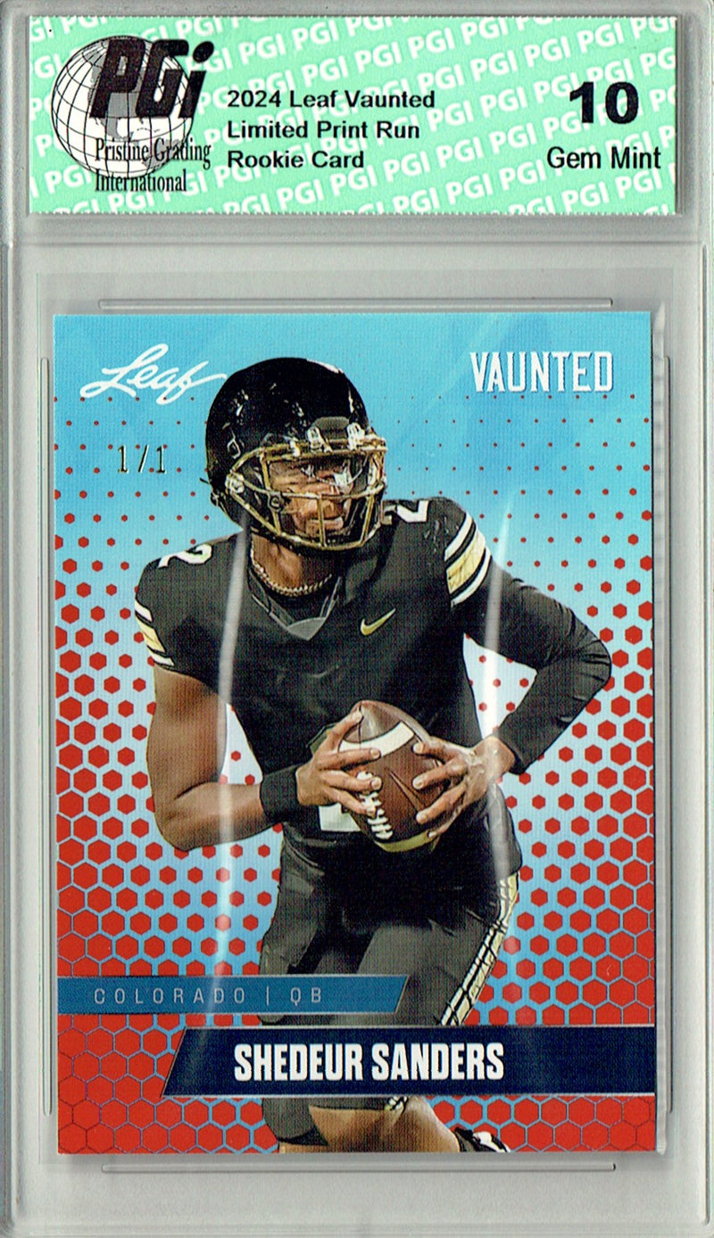 Shedeur Sanders Rookie Card Cleveland PGI 10 Gem Mint Football Trading Card 2024 Leaf Vaunted #V-17 Orange Blank Back 1/1