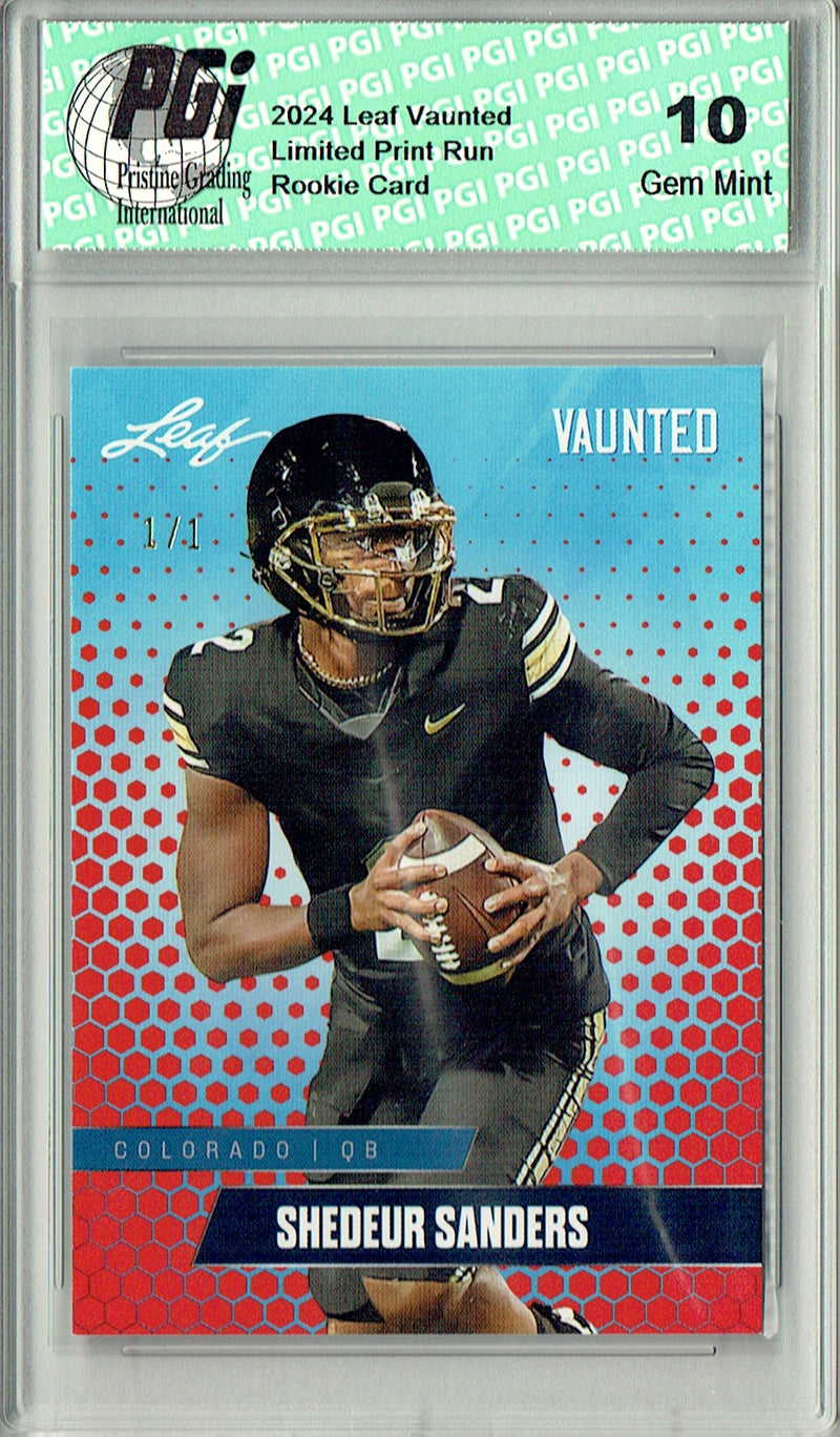 Shedeur Sanders Rookie Card Cleveland PGI 10 Gem Mint Football Trading Card 2024 Leaf Vaunted #V-17 Red Blank Back 1/1