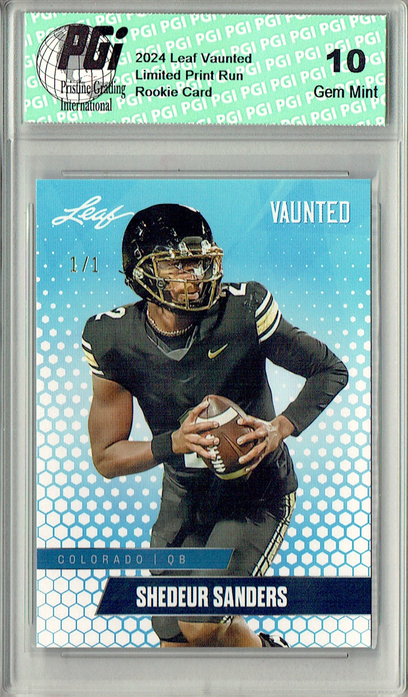 Shedeur Sanders Rookie Card Cleveland PGI 10 Gem Mint Football Trading Card 2024 Leaf Vaunted #V-17 White Blank Back 1/1