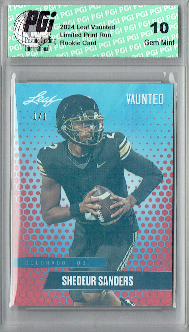 Shedeur Sanders Rookie Card Cleveland PGI 10 Gem Mint Football Trading Card 2024 Leaf Vaunted #V-17 Orange Shimmer 1/1