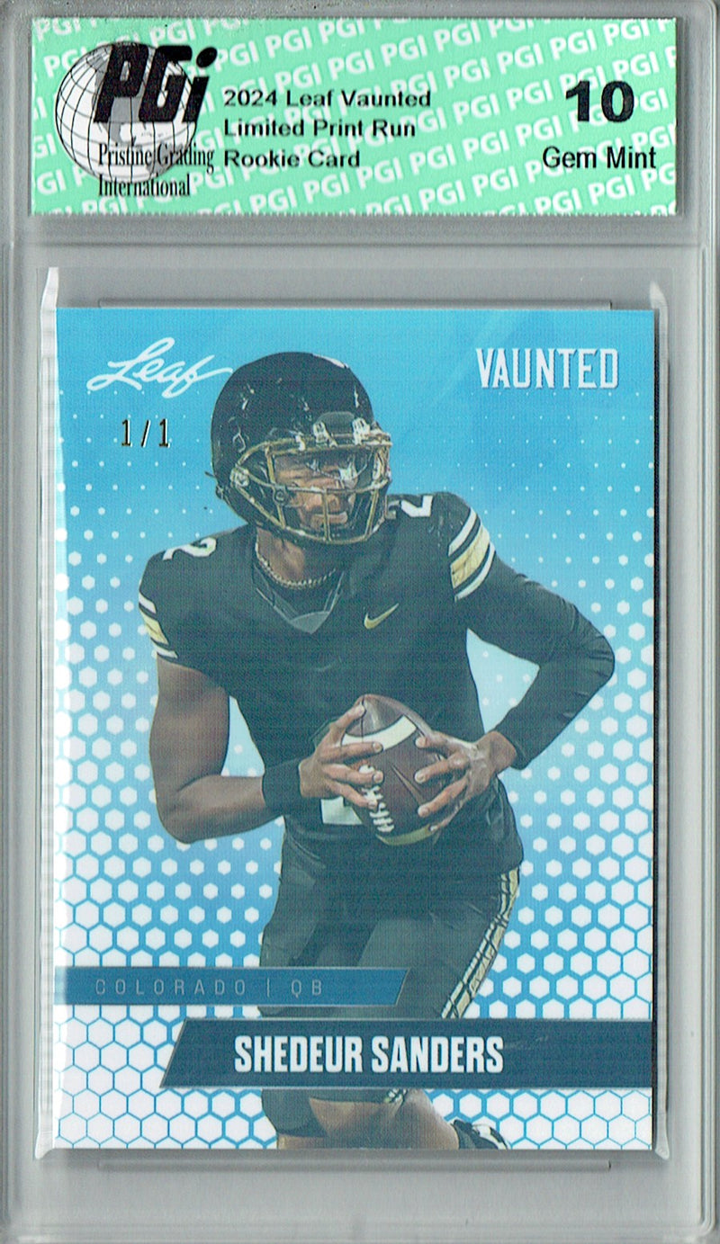 Shedeur Sanders Rookie Card Cleveland PGI 10 Gem Mint Football Trading Card 2024 Leaf Vaunted #V-17 White Shimmer 1/1