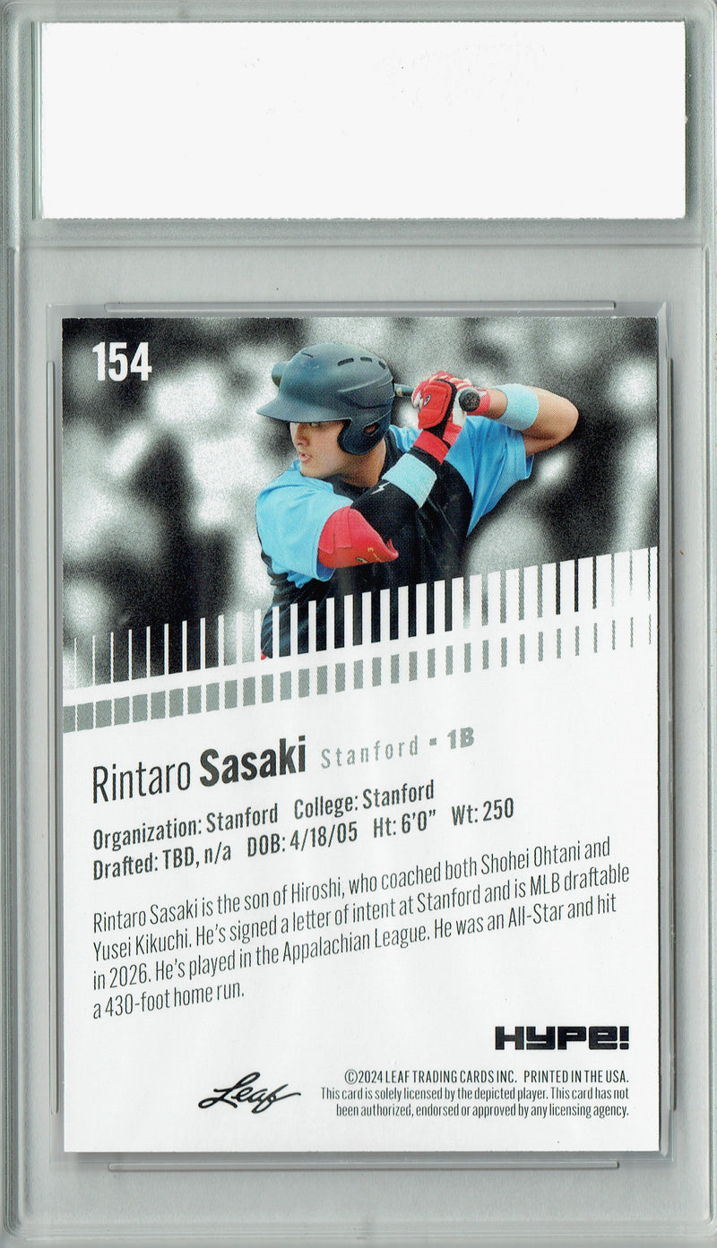 Rintaro Sasaki 2024 Leaf HYPE! #154 Red SP 5 Made Rookie Card PGI 10