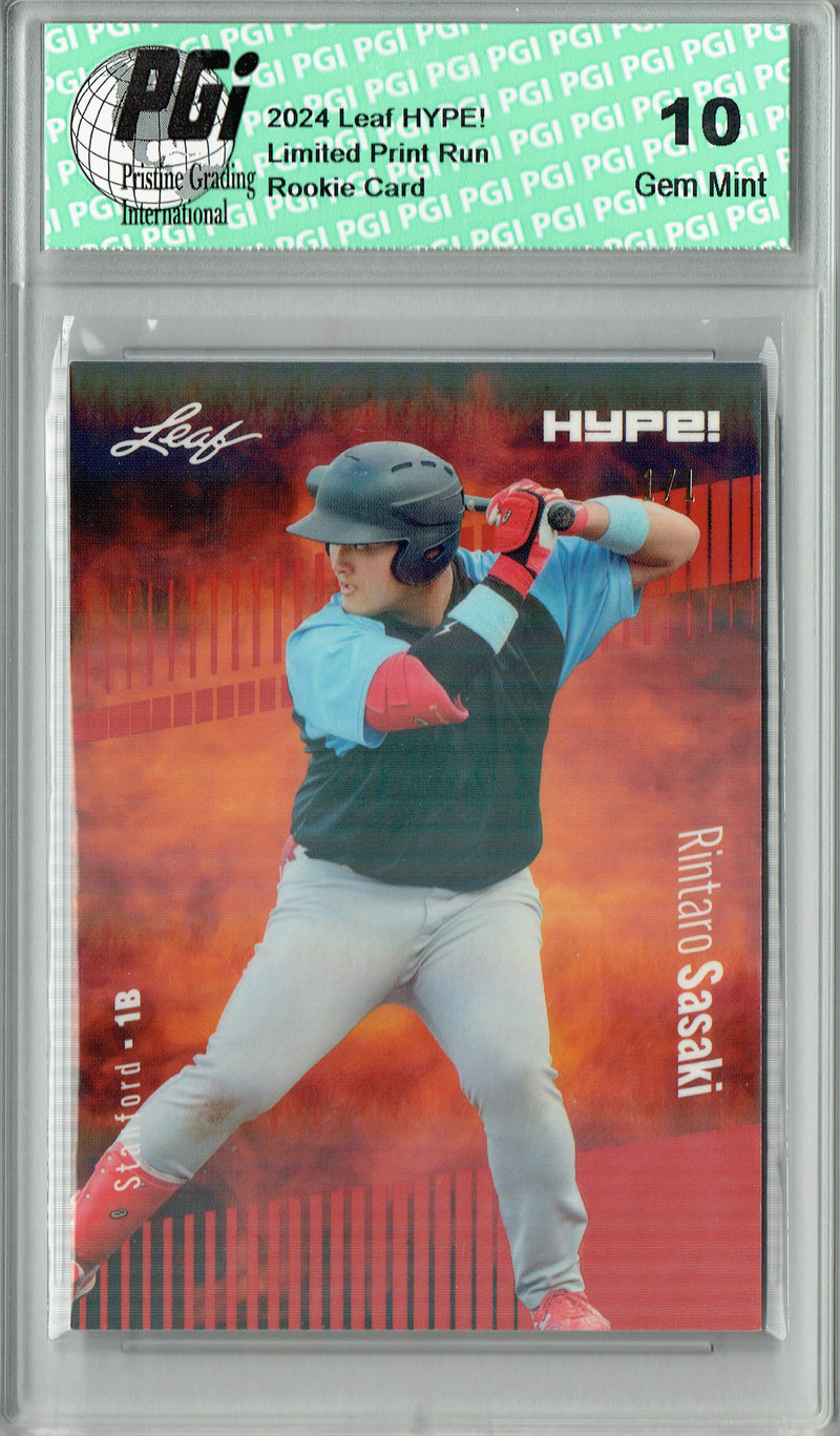 Rintaro Sasaki 2024 Leaf HYPE! #154 Orange Shimmer 1/1 Rookie Card PGI 10