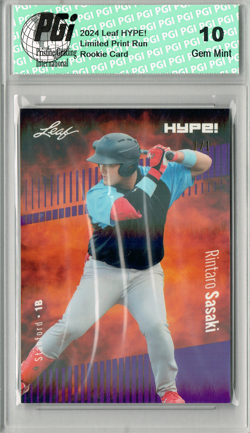 Rintaro Sasaki 2024 Leaf HYPE! #154 Purple Shimmer 1/1 Rookie Card PGI 10