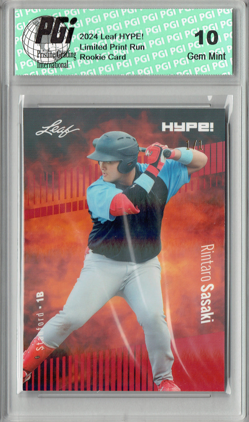 Rintaro Sasaki 2024 Leaf HYPE! #154 Red Shimmer 1/1 Rookie Card PGI 10