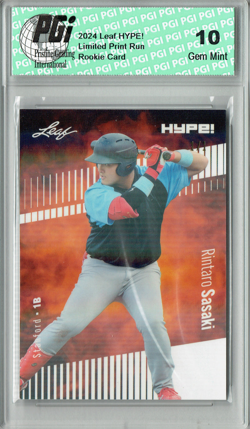 Rintaro Sasaki 2024 Leaf HYPE! #154 White Shimmer 1/1 Rookie Card PGI 10