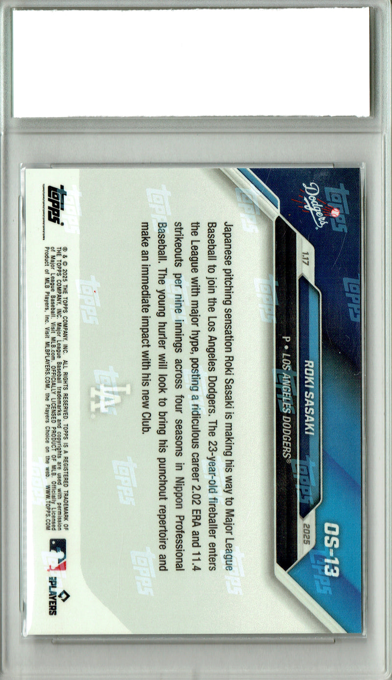 Roki Sasaki Rookie Card 2025 Topps Now #OS-13 PRISTINE, PGI 10, Los Angeles Dodgers Baseball