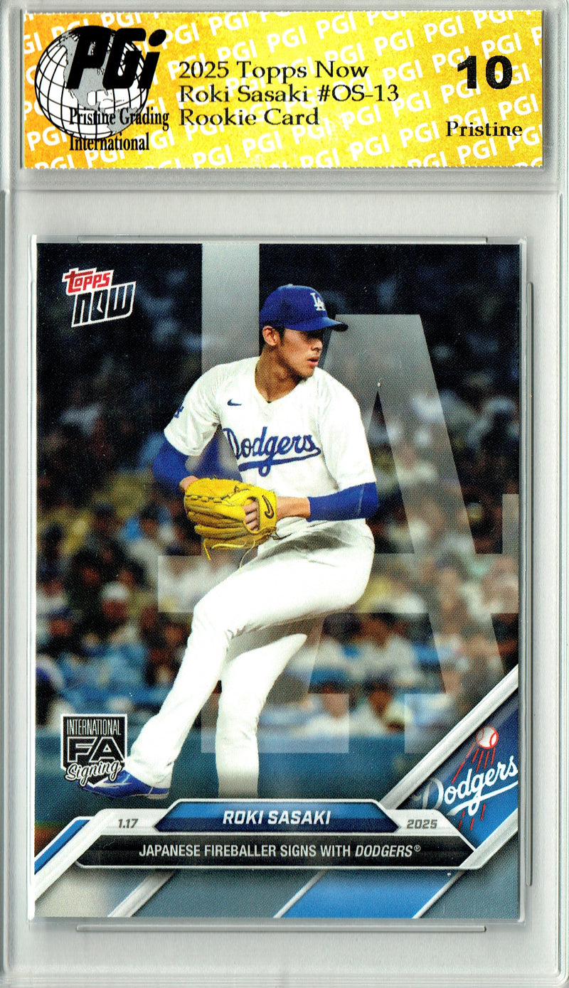 Roki Sasaki Rookie Card 2025 Topps Now #OS-13 PRISTINE, PGI 10, Los Angeles Dodgers Baseball