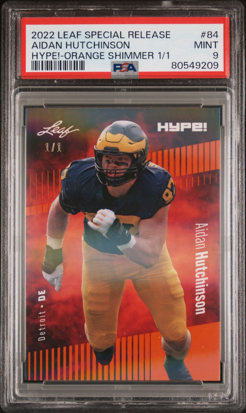 PSA 9 Aidan Hutchinson 2022 Leaf Hype! #84 Orange Shimmer 1/1 Rookie Card