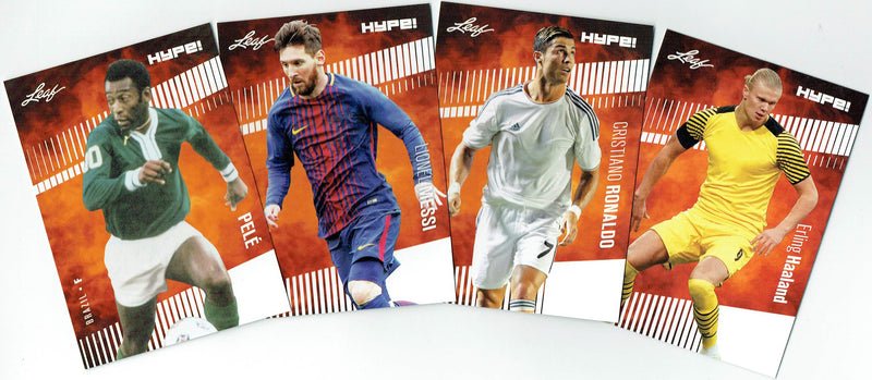 4) Mint Card Lot Pele Lionel Messi C. Ronaldo E. Haaland 2022 HYPE #4 World Cup
