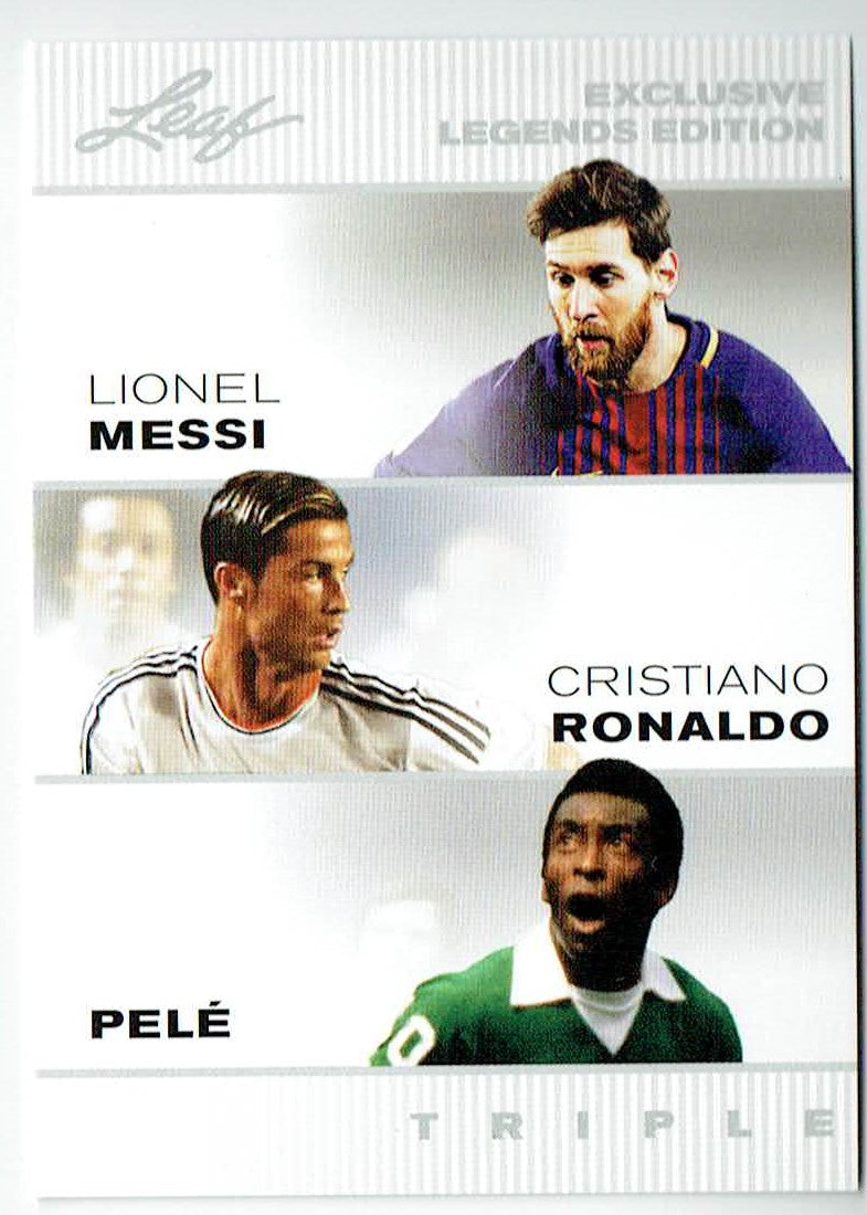 1) Mint The Triple Lionel Messi Pele Ronaldo 2022 Leaf Legends Card #LM-CR-P