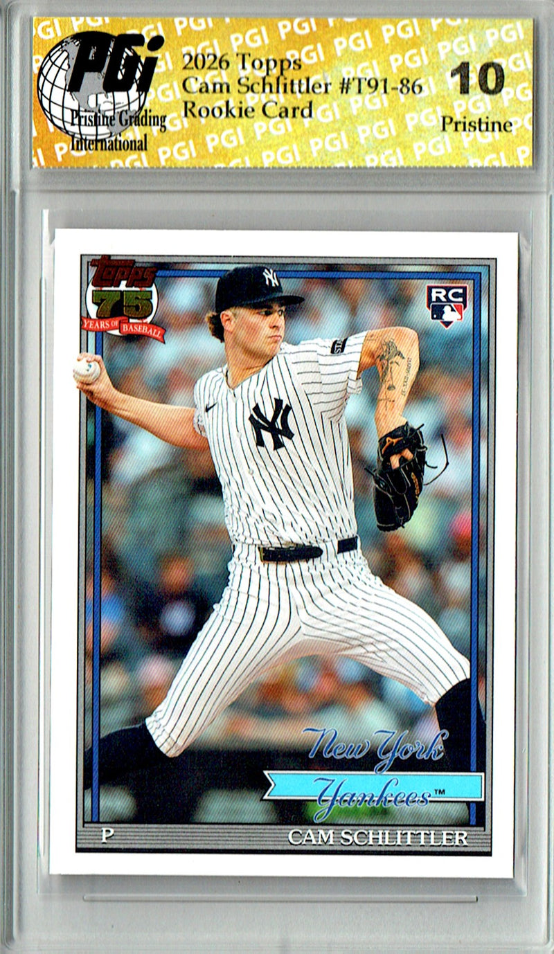 Cam Schlittler Rookie Card 2026 Topps #T91-86 PRISTINE, PGI 10, New York Yankees Baseball