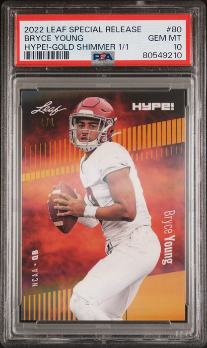 PSA 10 Bryce Young 2022 Leaf Hype! #80 Gold Shimmer 1/1 Rookie Card