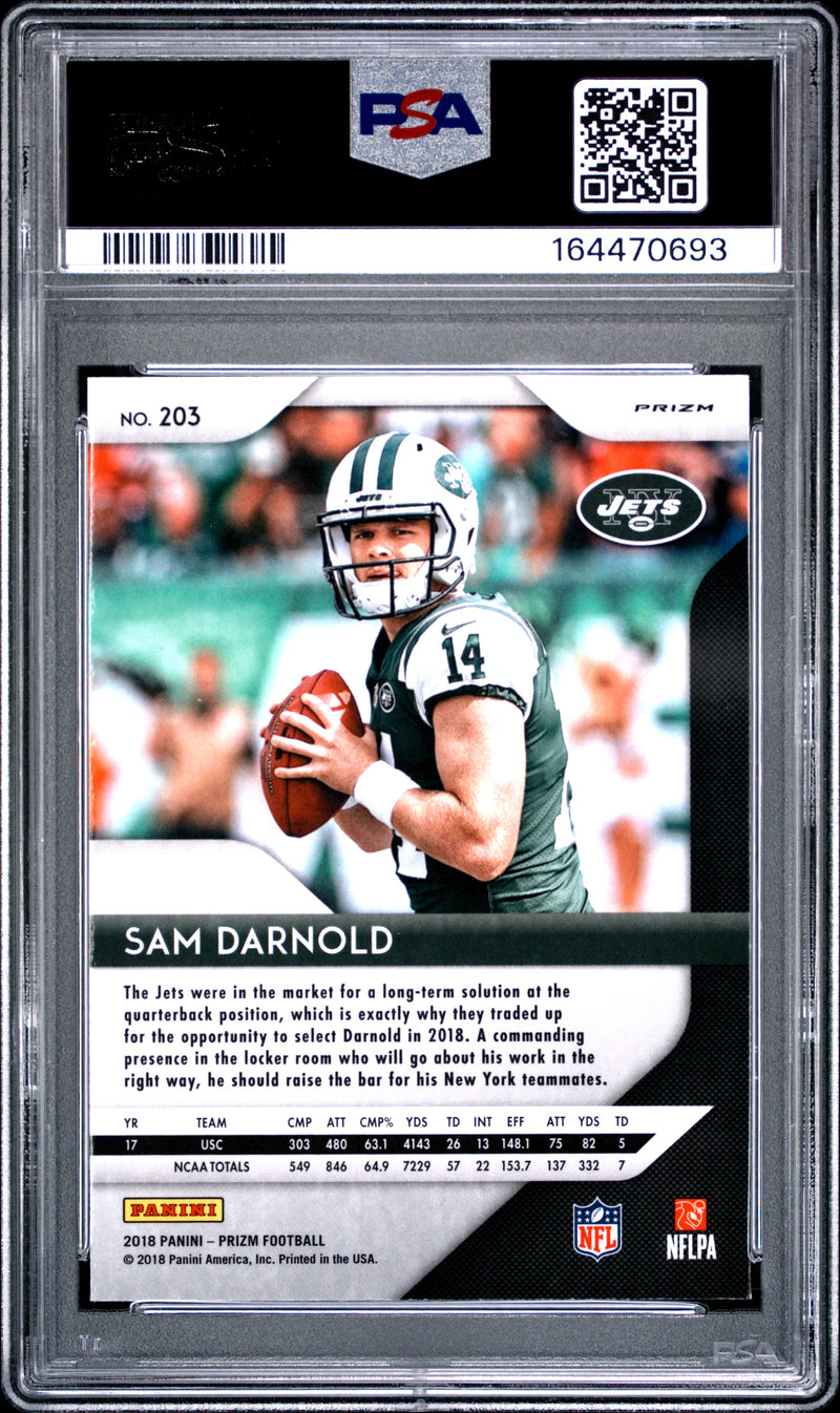 Sam Darnold Rookie Card 2018 Panini Prizm #203 White Sparkle SP, PSA 9, New York Jets Football