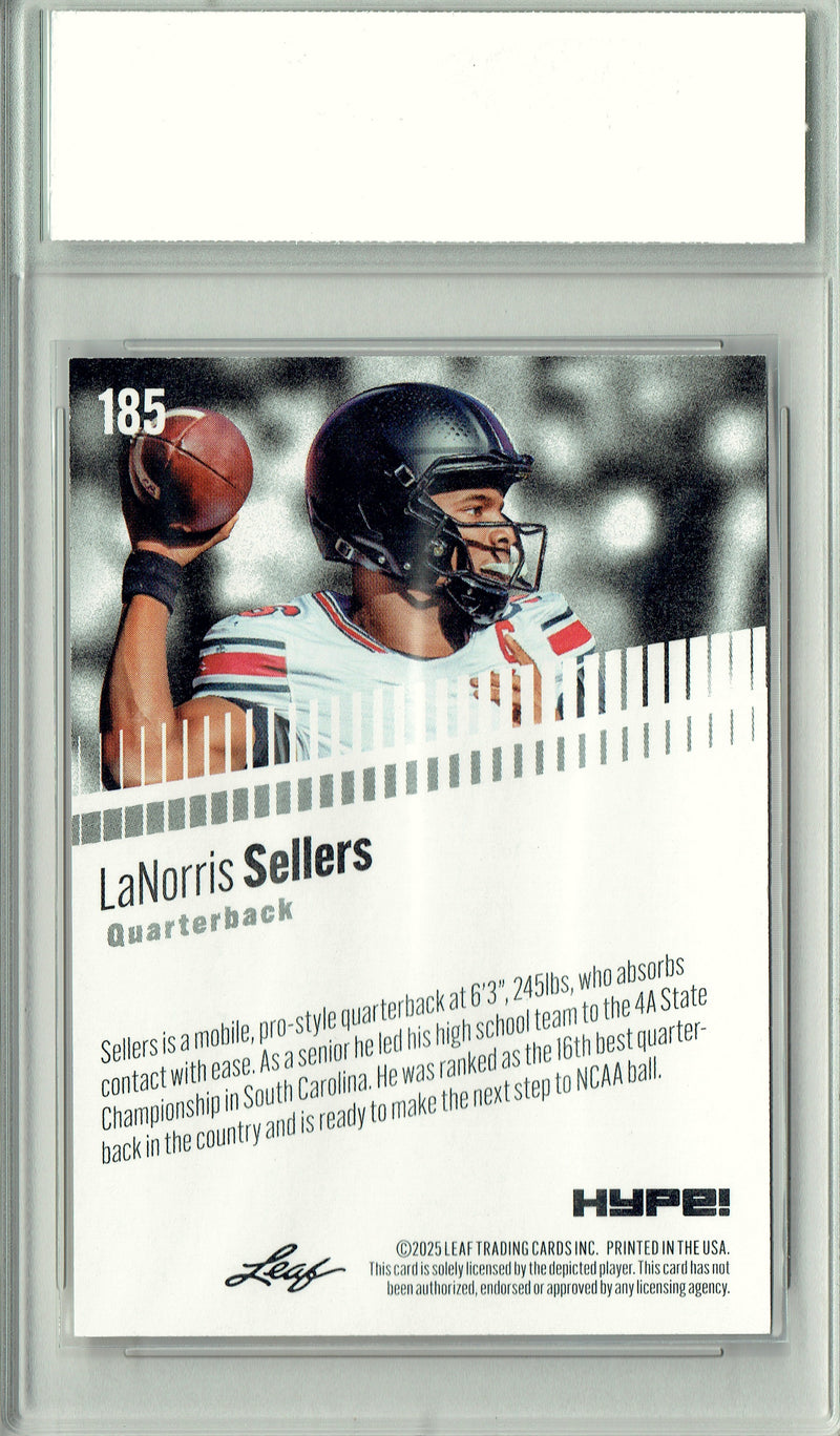 LaNorris Sellers Rookie Card South Carolina PGI 10 Football Trading Card 2025 Leaf HYPE! #185 Purple 10 Made