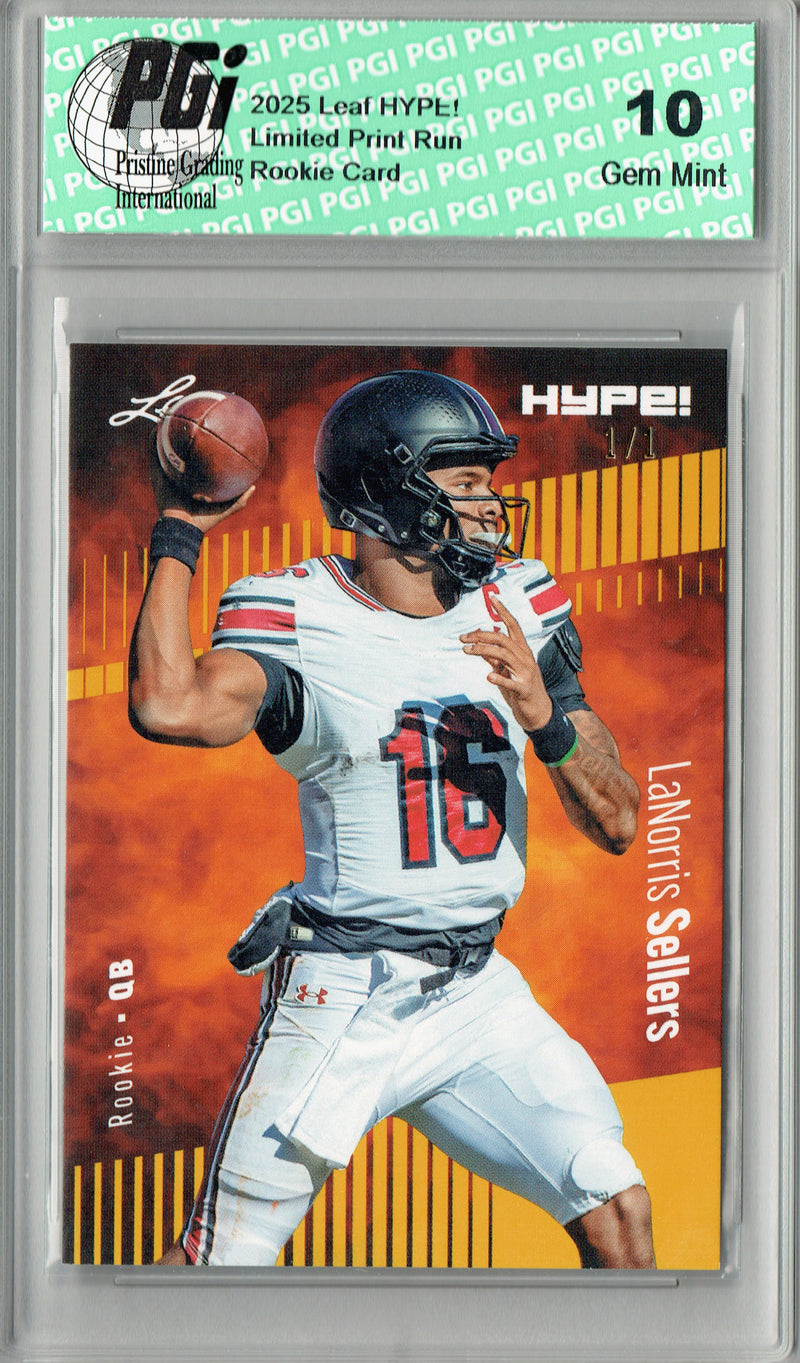 LaNorris Sellers Rookie Card South Carolina PGI 10 Football Trading Card 2025 Leaf HYPE! #185 Gold Blank Back 1/1