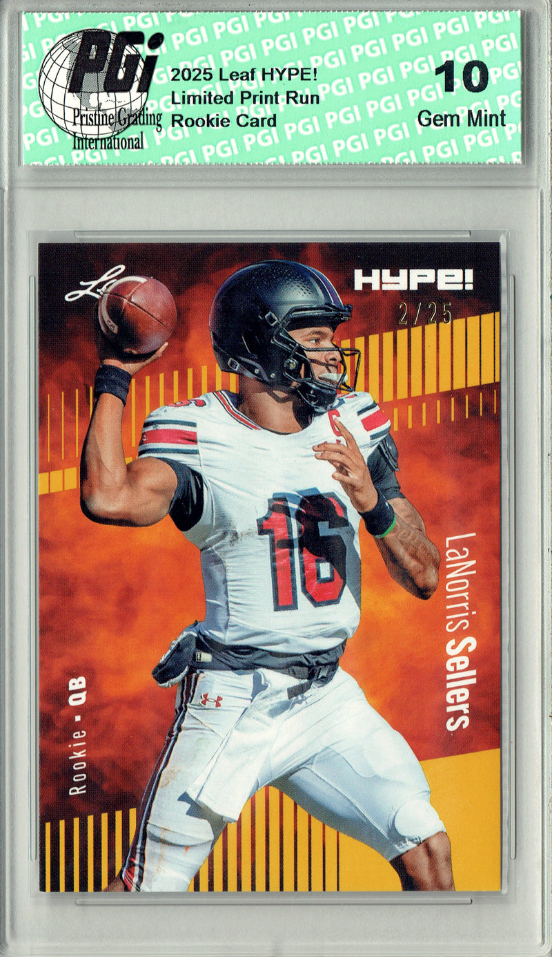 LaNorris Sellers Rookie Card South Carolina PGI 10 Football Trading Card 2025 Leaf HYPE! #185 Gold 25 Made
