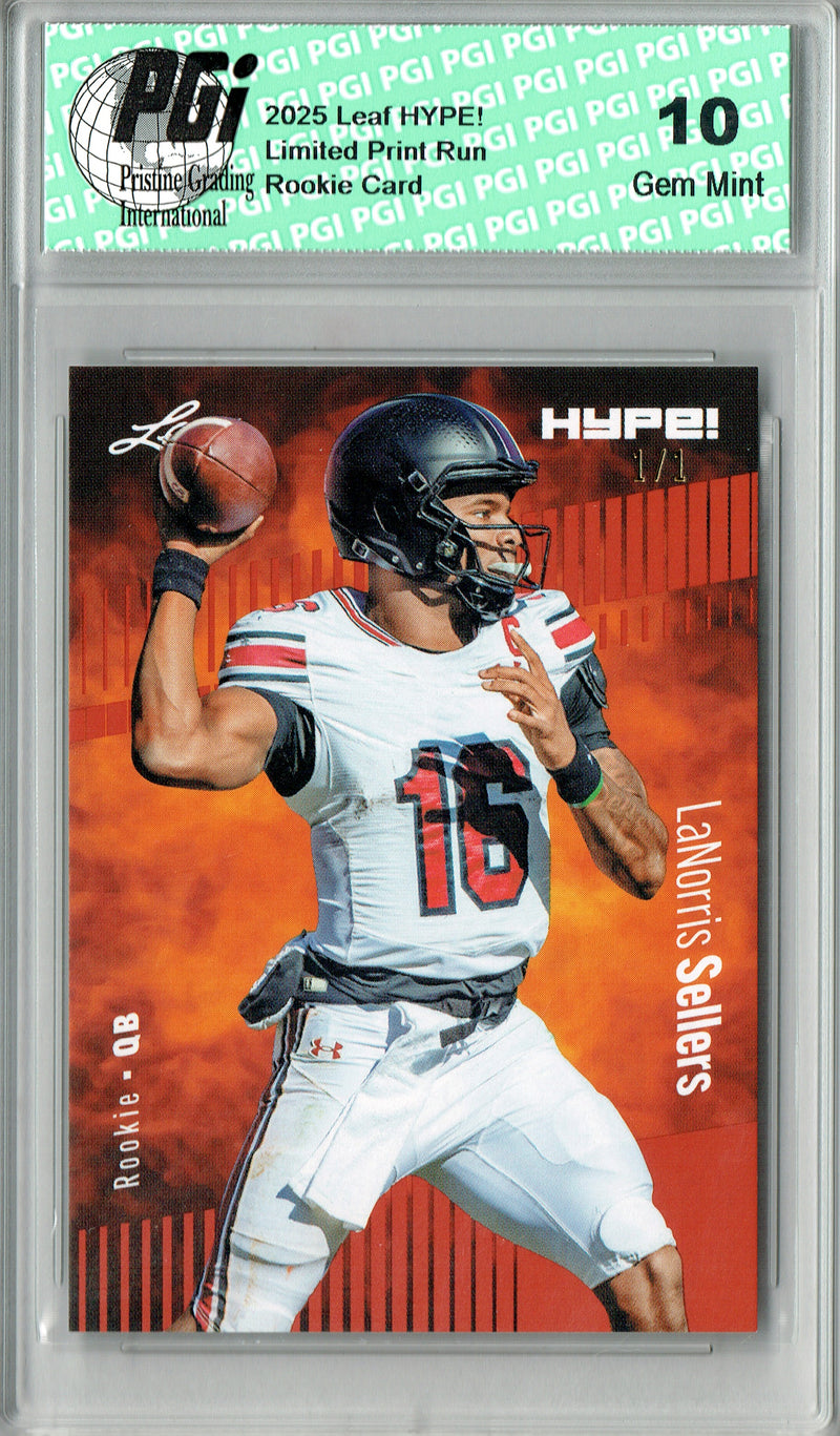 LaNorris Sellers Rookie Card South Carolina PGI 10 Football Trading Card 2025 Leaf HYPE! #185 Orange Blank Back 1/1