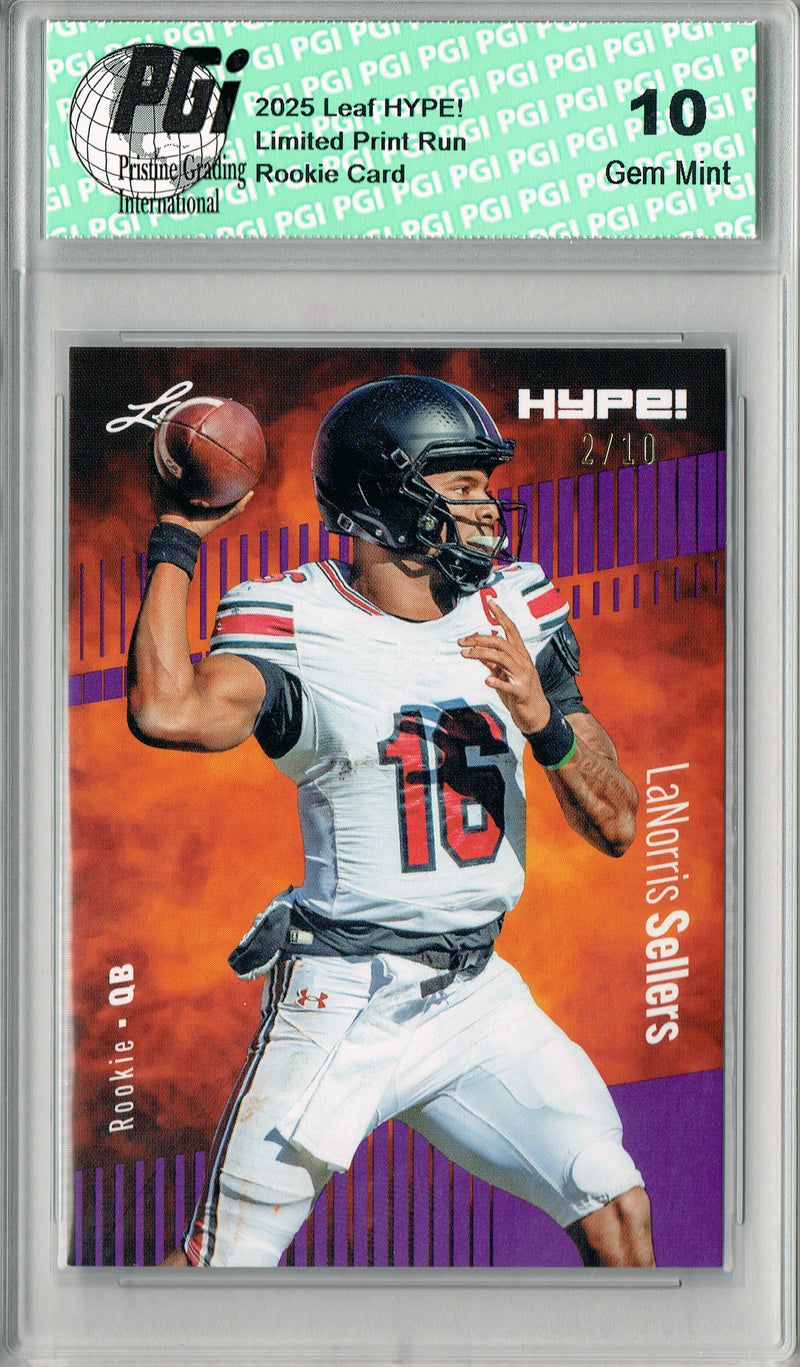 LaNorris Sellers Rookie Card South Carolina PGI 10 Football Trading Card 2025 Leaf HYPE! #185 Purple 10 Made