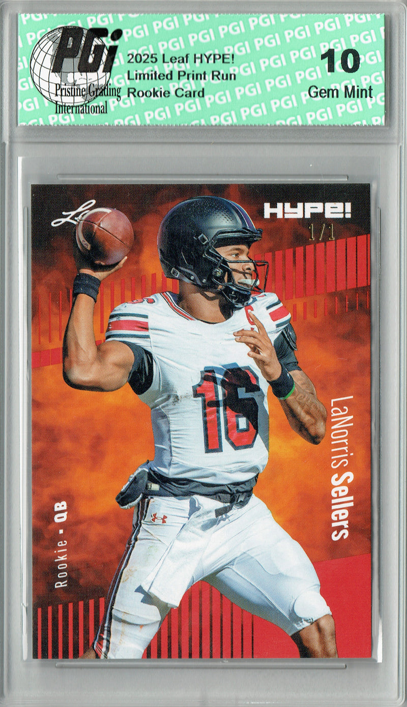 LaNorris Sellers Rookie Card South Carolina PGI 10 Football Trading Card 2025 Leaf HYPE! #185 Red Blank Back 1/1