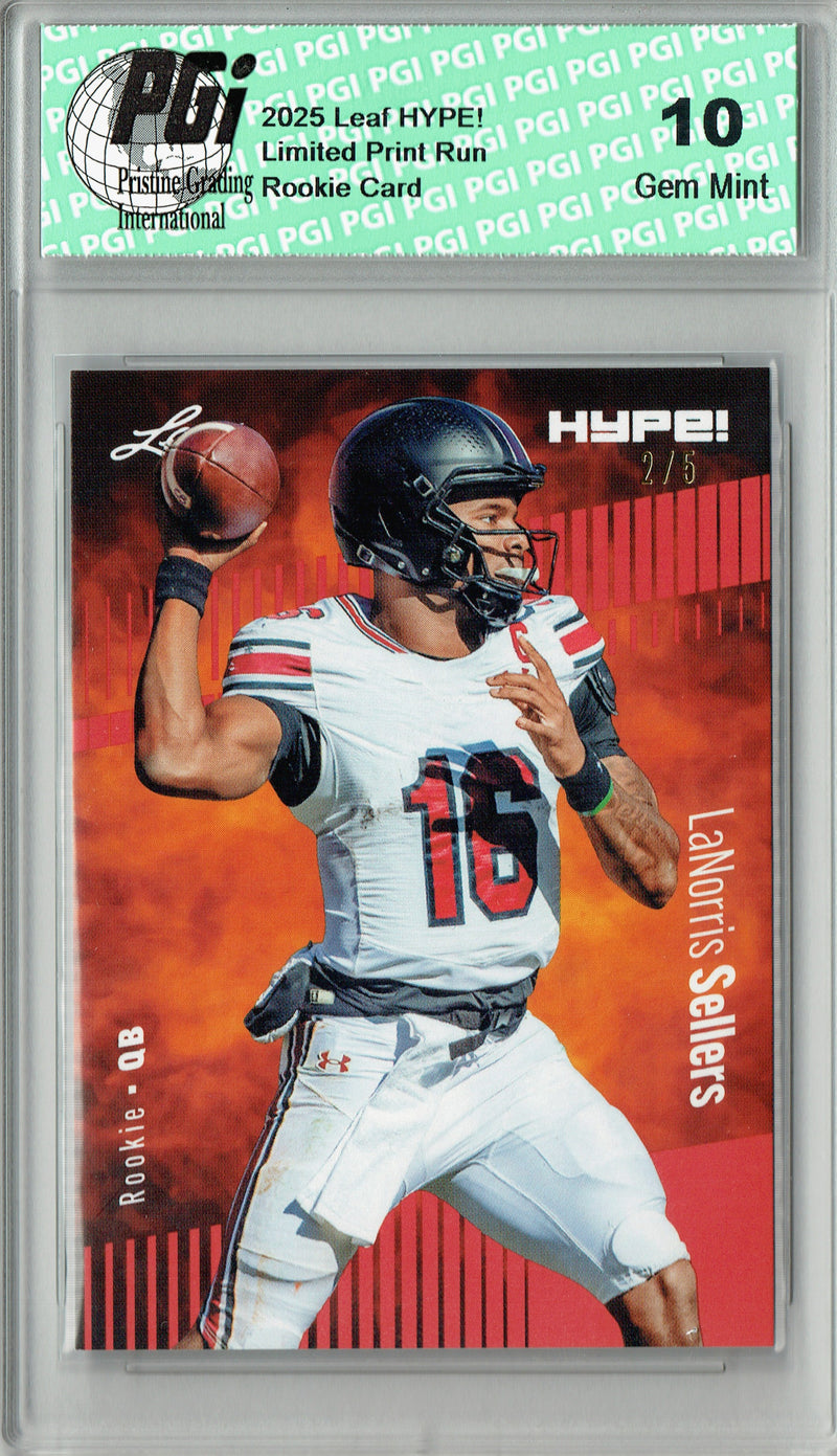 LaNorris Sellers Rookie Card South Carolina PGI 10 Football Trading Card 2025 Leaf HYPE! #185 Red 5 Made