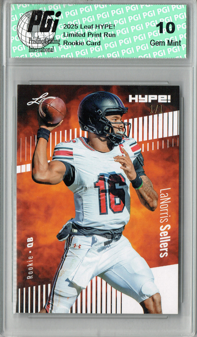 LaNorris Sellers Rookie Card South Carolina PGI 10 Football Trading Card 2025 Leaf HYPE! #185 White Blank Back 1/1
