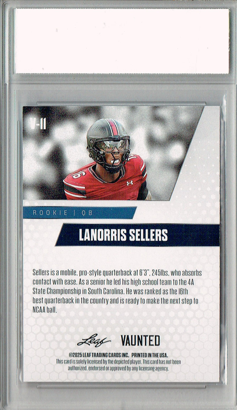 LaNorris Sellers Rookie Card South Carolina PGI 10 Football Trading Card 2025 Leaf Vaunted #V-11 Orange Shimmer 1/1