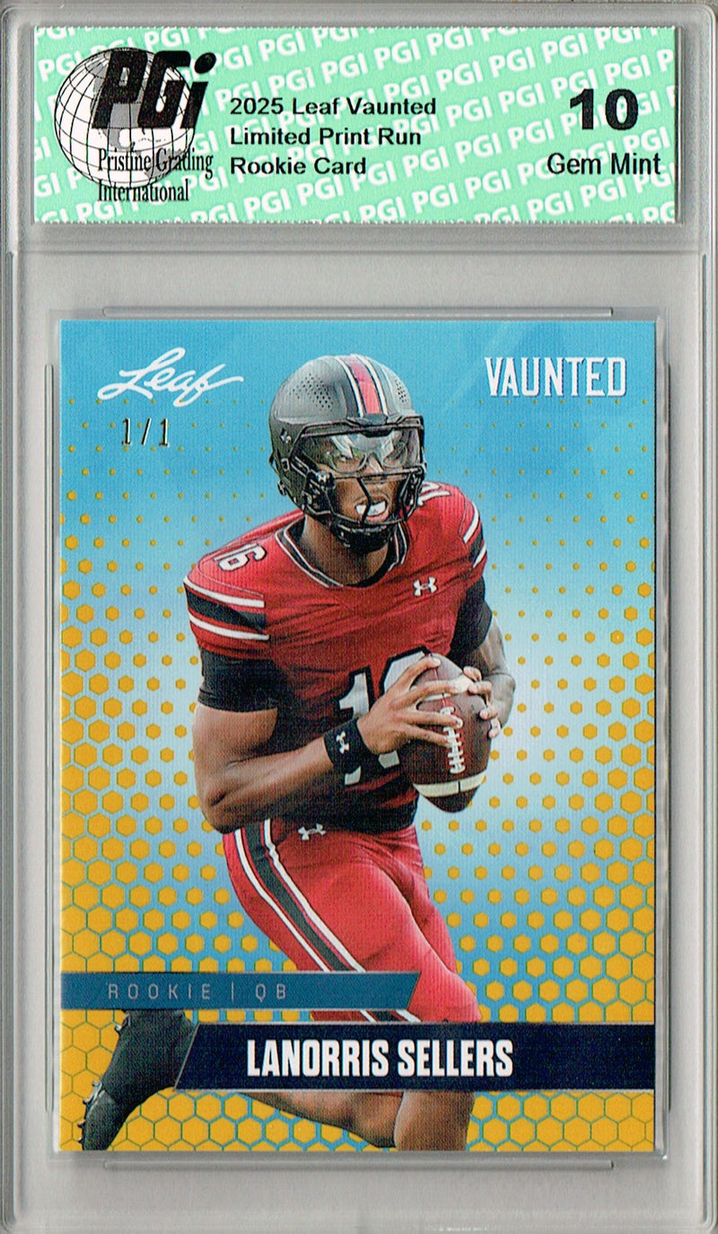 LaNorris Sellers Rookie Card South Carolina PGI 10 Football Trading Card 2025 Leaf Vaunted #V-11 Gold Blank Back 1/1