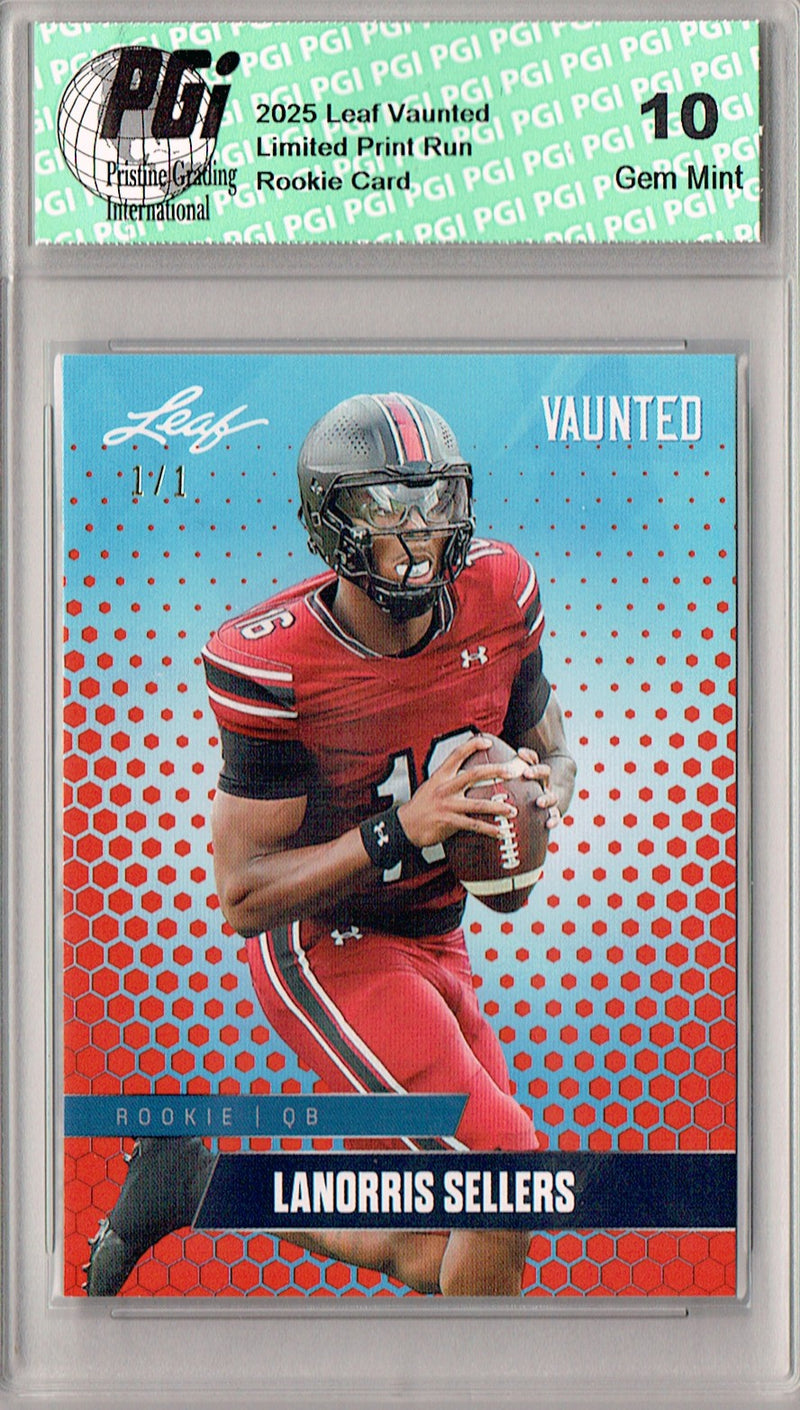 LaNorris Sellers Rookie Card South Carolina PGI 10 Football Trading Card 2025 Leaf Vaunted #V-11 Orange Blank Back 1/1