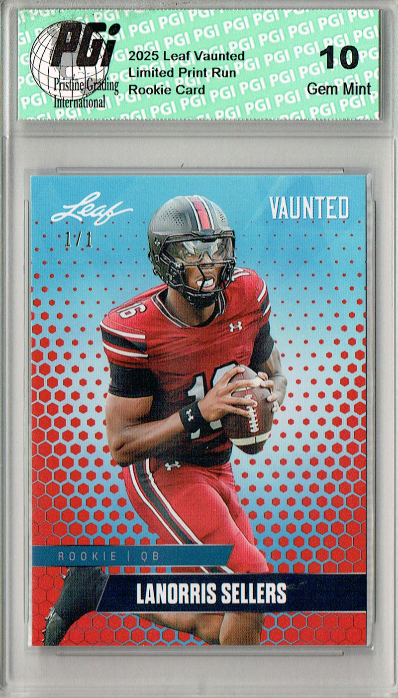LaNorris Sellers Rookie Card South Carolina PGI 10 Football Trading Card 2025 Leaf Vaunted #V-11 Red Blank Back 1/1