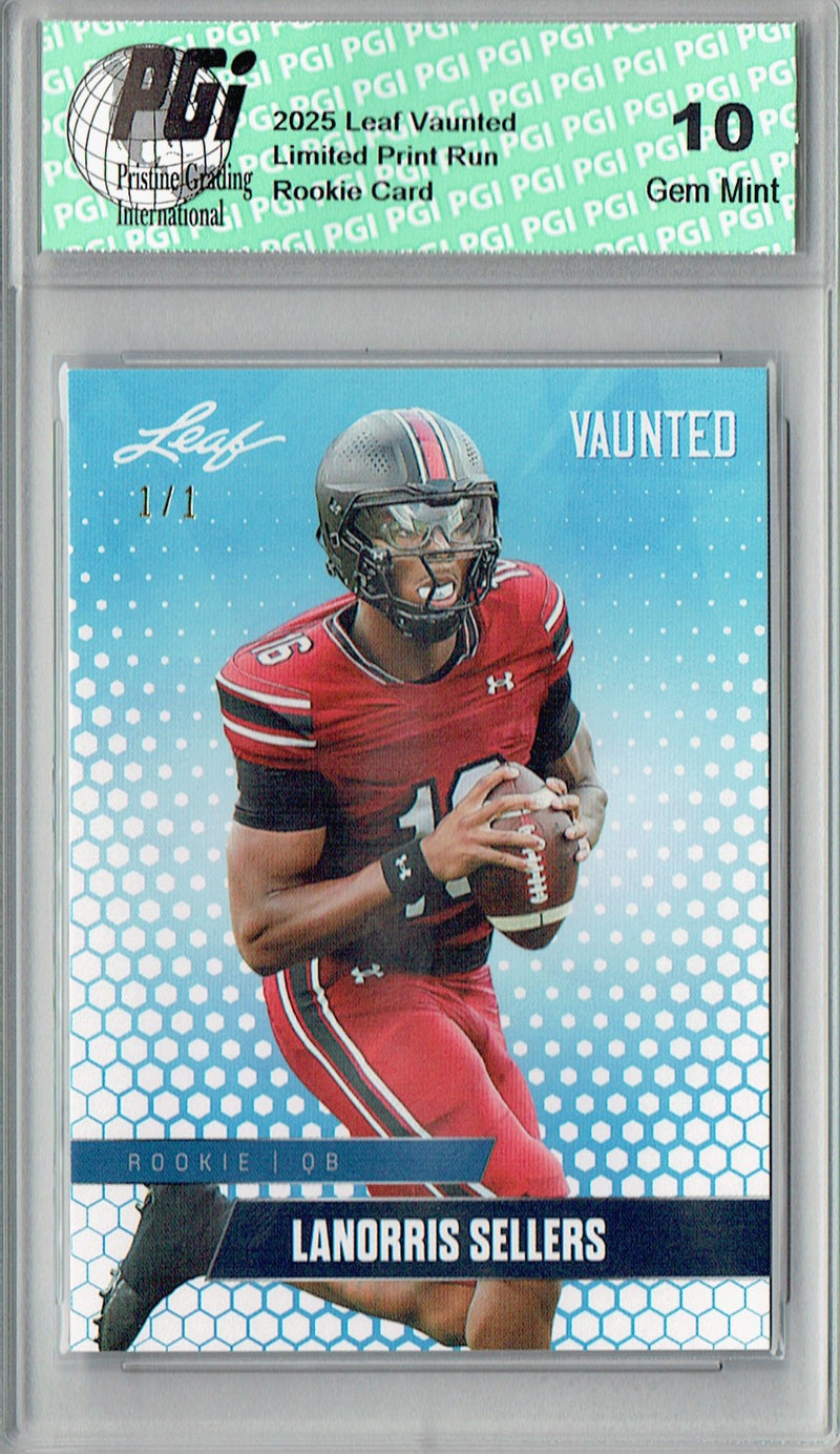 LaNorris Sellers Rookie Card South Carolina PGI 10 Football Trading Card 2025 Leaf Vaunted #V-11 White Blank Back 1/1
