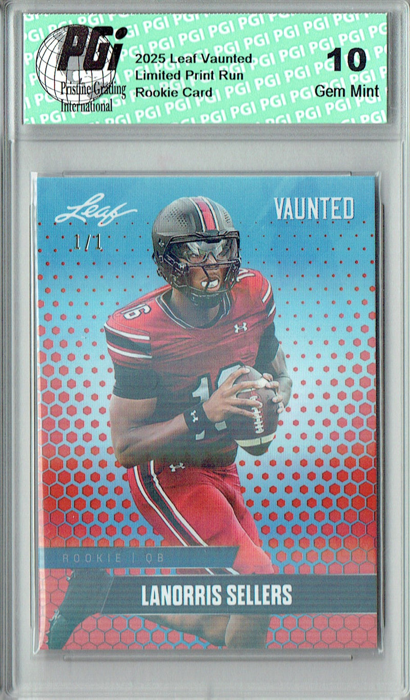 LaNorris Sellers Rookie Card South Carolina PGI 10 Football Trading Card 2025 Leaf Vaunted #V-11 Orange Shimmer 1/1
