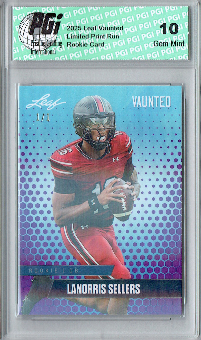 LaNorris Sellers Rookie Card South Carolina PGI 10 Football Trading Card 2025 Leaf Vaunted #V-11 Purple Shimmer 1/1