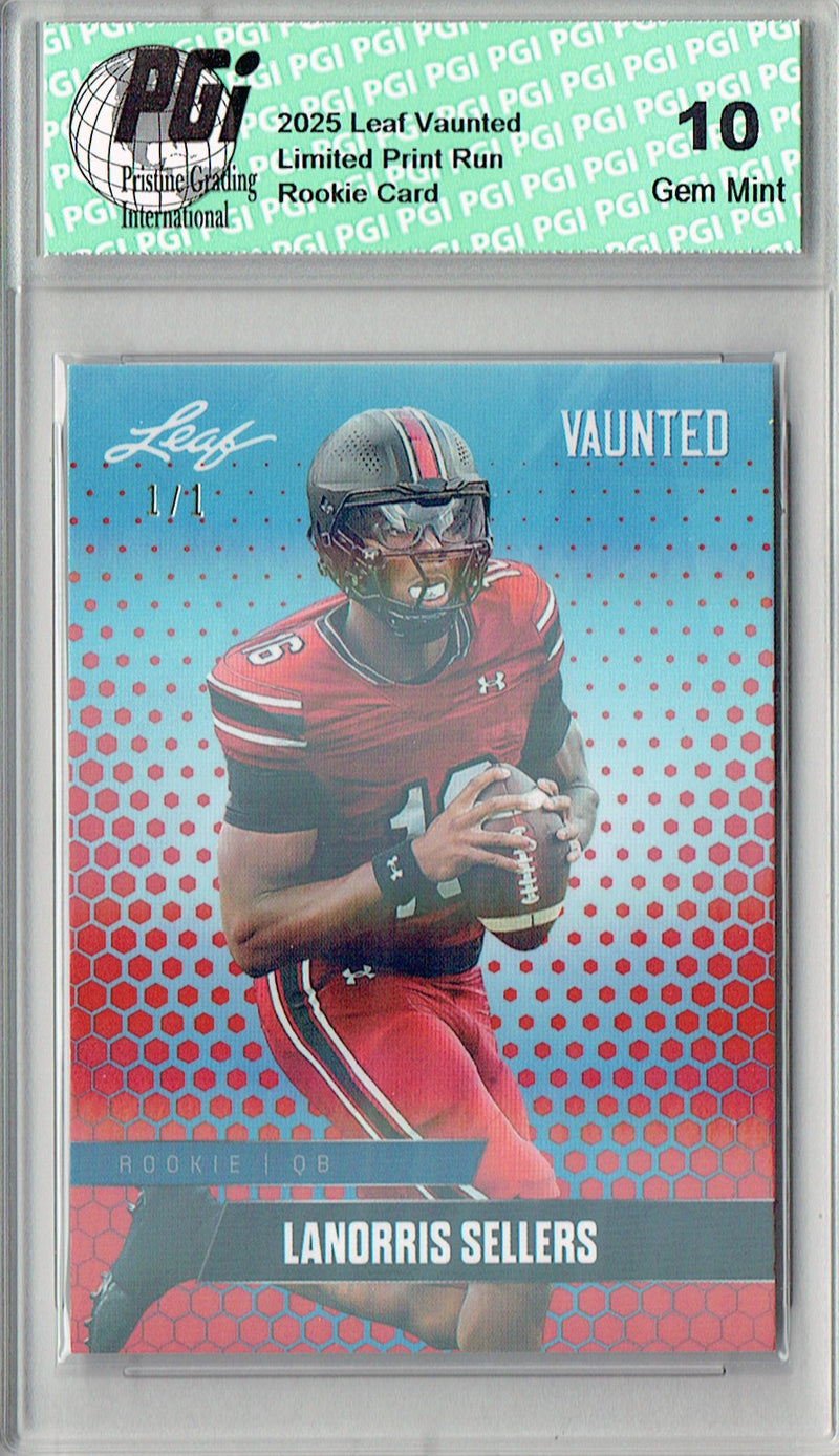 LaNorris Sellers Rookie Card South Carolina PGI 10 Football Trading Card 2025 Leaf Vaunted #V-11 Red Shimmer 1/1