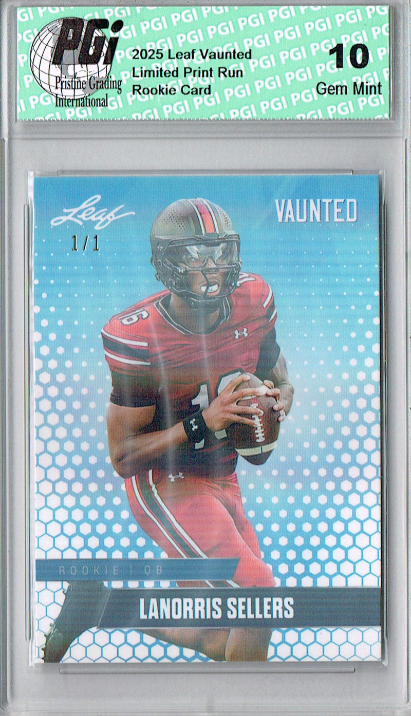 LaNorris Sellers Rookie Card South Carolina PGI 10 Football Trading Card 2025 Leaf Vaunted #V-11 White Shimmer 1/1