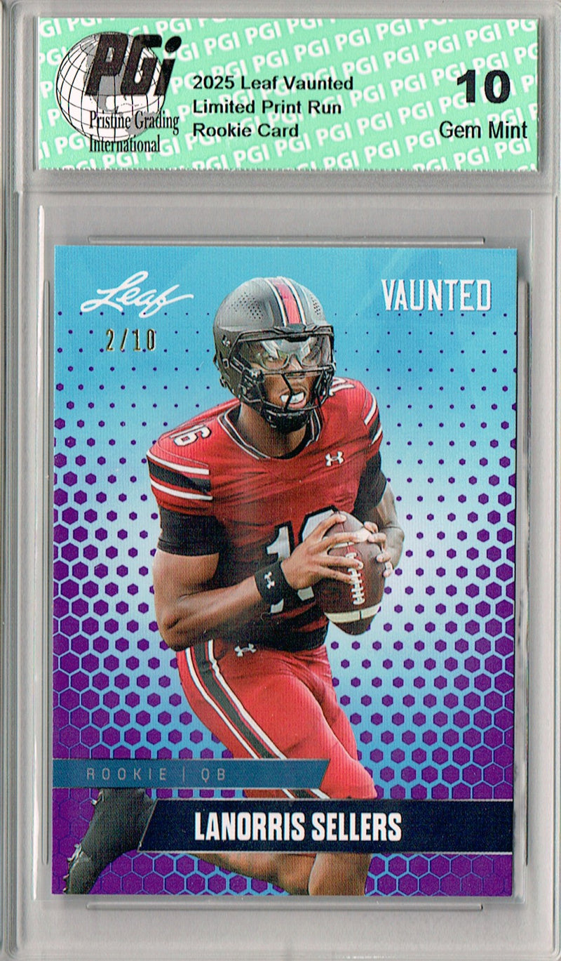 LaNorris Sellers Rookie Card South Carolina PGI 10 Football Trading Card 2025 Leaf Vaunted #V-11 Purple 10 Made