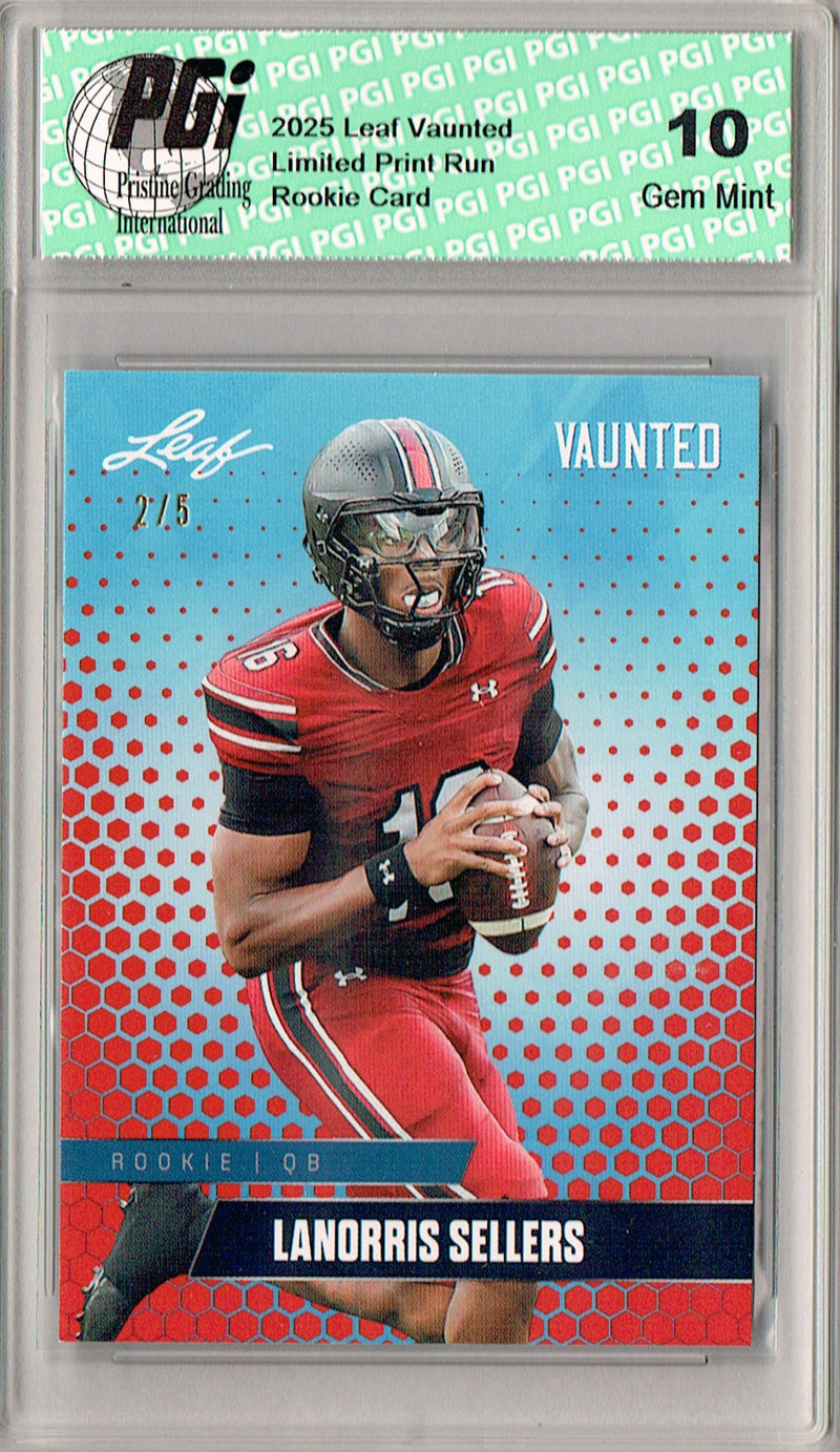 LaNorris Sellers Rookie Card South Carolina PGI 10 Football Trading Card 2025 Leaf Vaunted #V-11 Red 5 Made